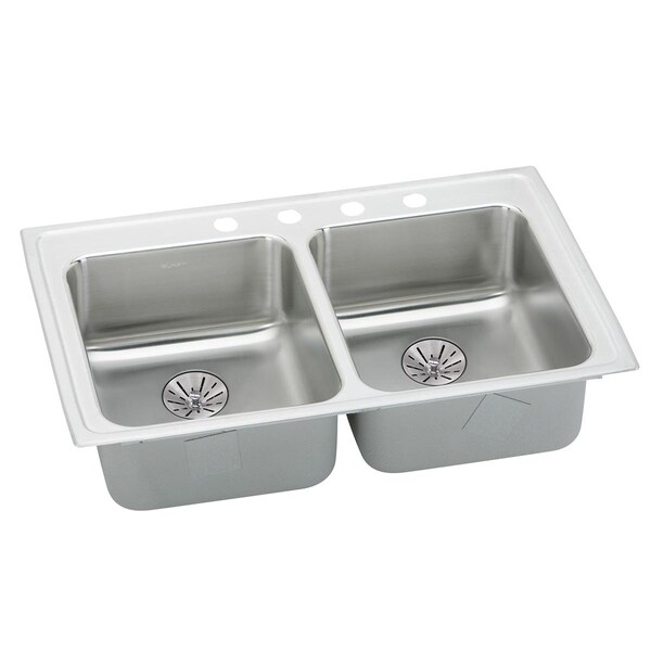 Elkay Lustertone Stainless Steel 33 X 19-1/2 X 6-1/2 Equal Double Bowl Top Mount Ada Sink W/Perfect Drain LRADQ331965PDMR2 - main